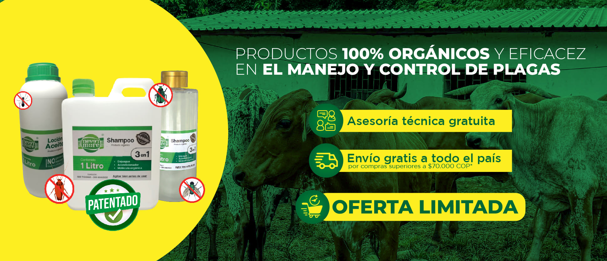 loción aceite never more | ganaderia | insecticida| organico